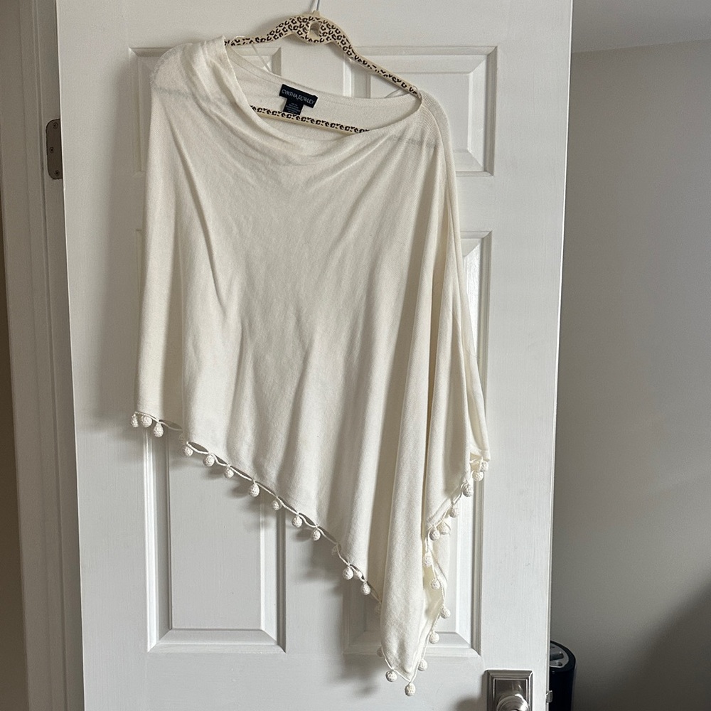 Cynthia Rowley Cream Cape with Pom Pom Trim
